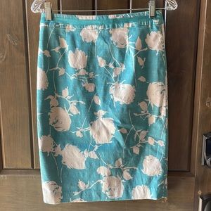 Boden Tiffany blue floral pencil skirt Sz 4